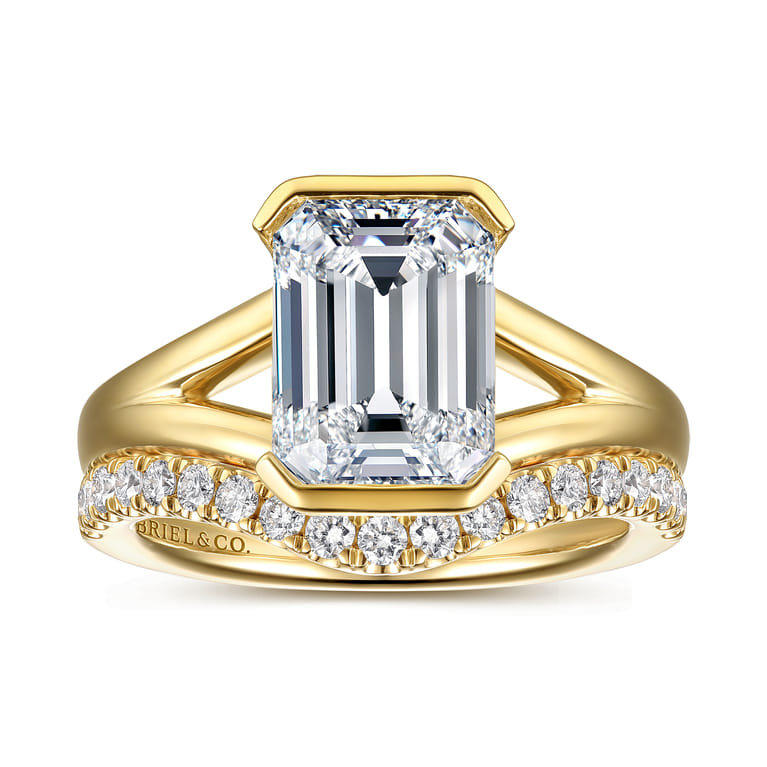 Giocanda - 14K Yellow Gold Split Shank Half Bezel Emerald Cut Diamond Engagement Ring - Shot 4