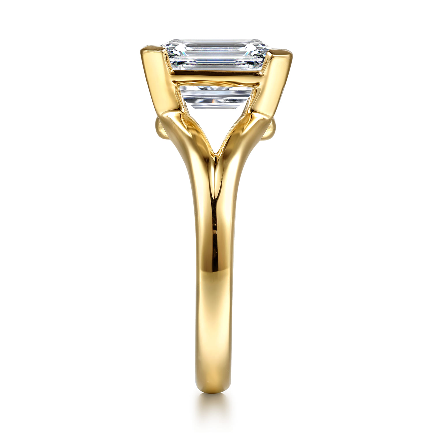 Giocanda - 14K Yellow Gold Split Shank Half Bezel Emerald Cut Diamond Engagement Ring - Shot 5