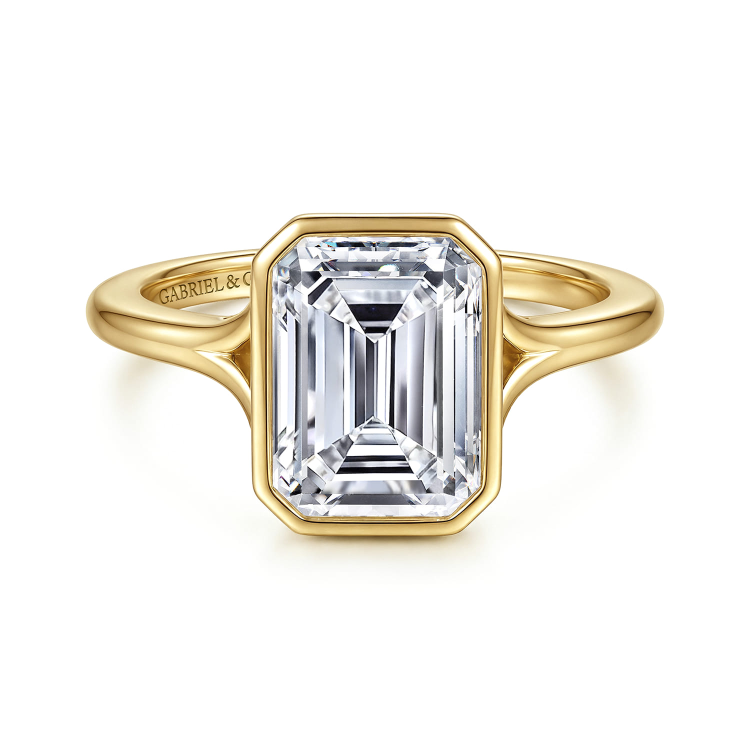 Kaya - 14K Yellow Gold Bezel Set Emerald Cut Solitaire Diamond Engagement Ring - Shot 1