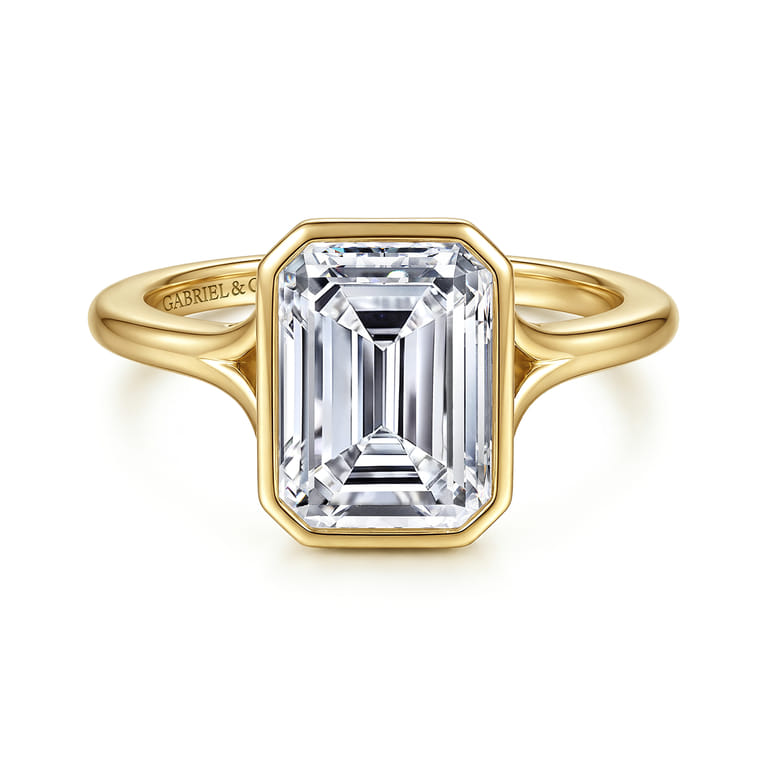 Kaya - 14K Yellow Gold Bezel Set Emerald Cut Solitaire Diamond Engagement Ring - Shot 1