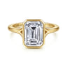 Kaya - 14K Yellow Gold Bezel Set Emerald Cut Solitaire Diamond Engagement Ring