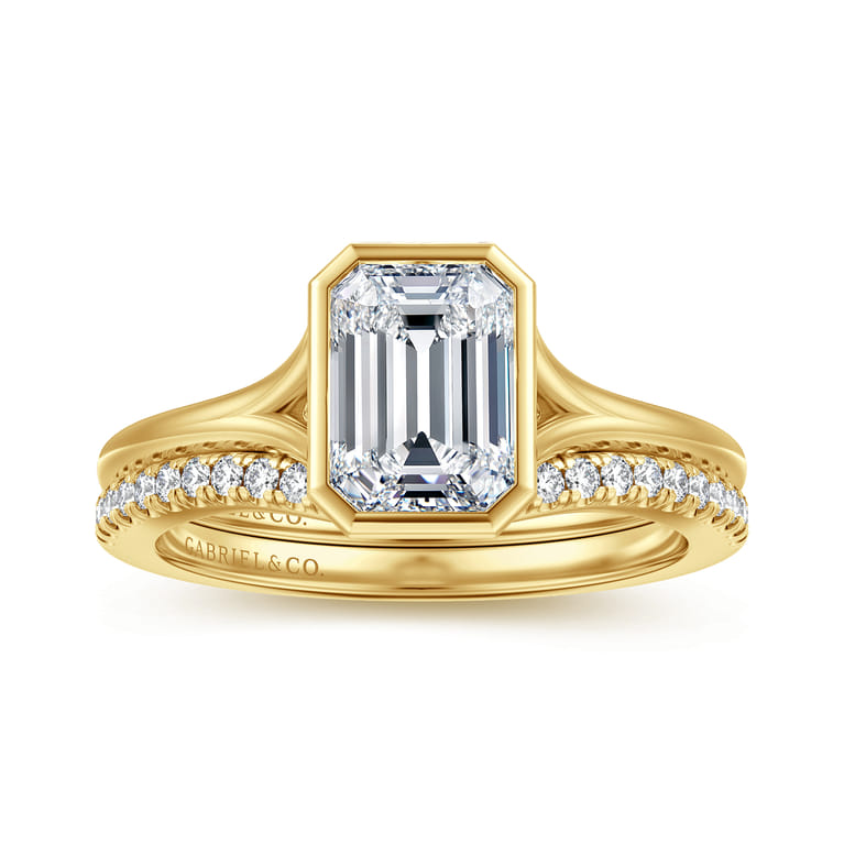Kaya - 14K Yellow Gold Bezel Set Emerald Cut Solitaire Diamond Engagement Ring - Shot 4