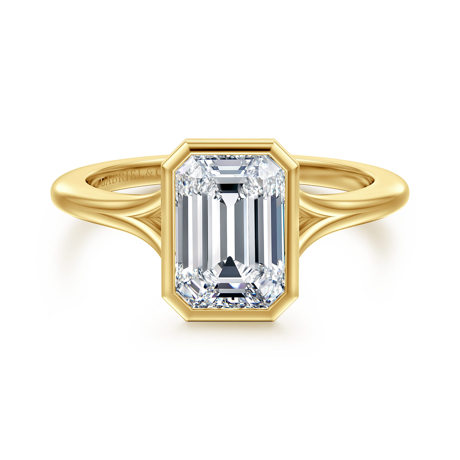 Kaya - 14K Yellow Gold Bezel Set Emerald Cut Solitaire Diamond Engagement Ring - Shot 1