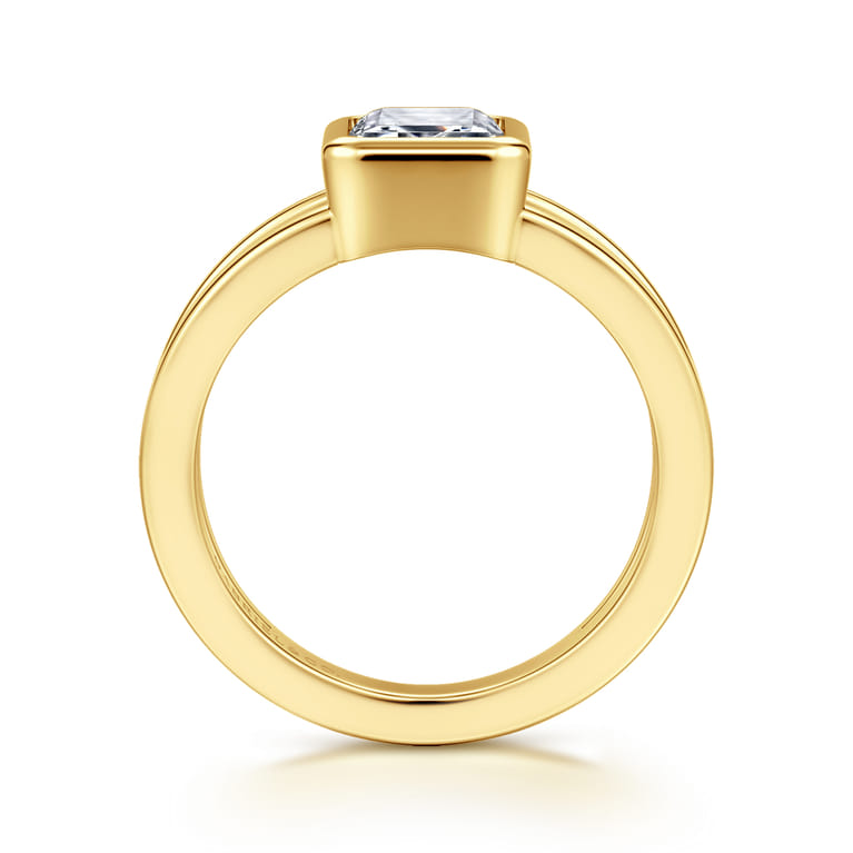 Sami - 14K Yellow Gold Emerald Cut Split Shank Bezel Solitaire Diamond Engagement Ring - Shot 2