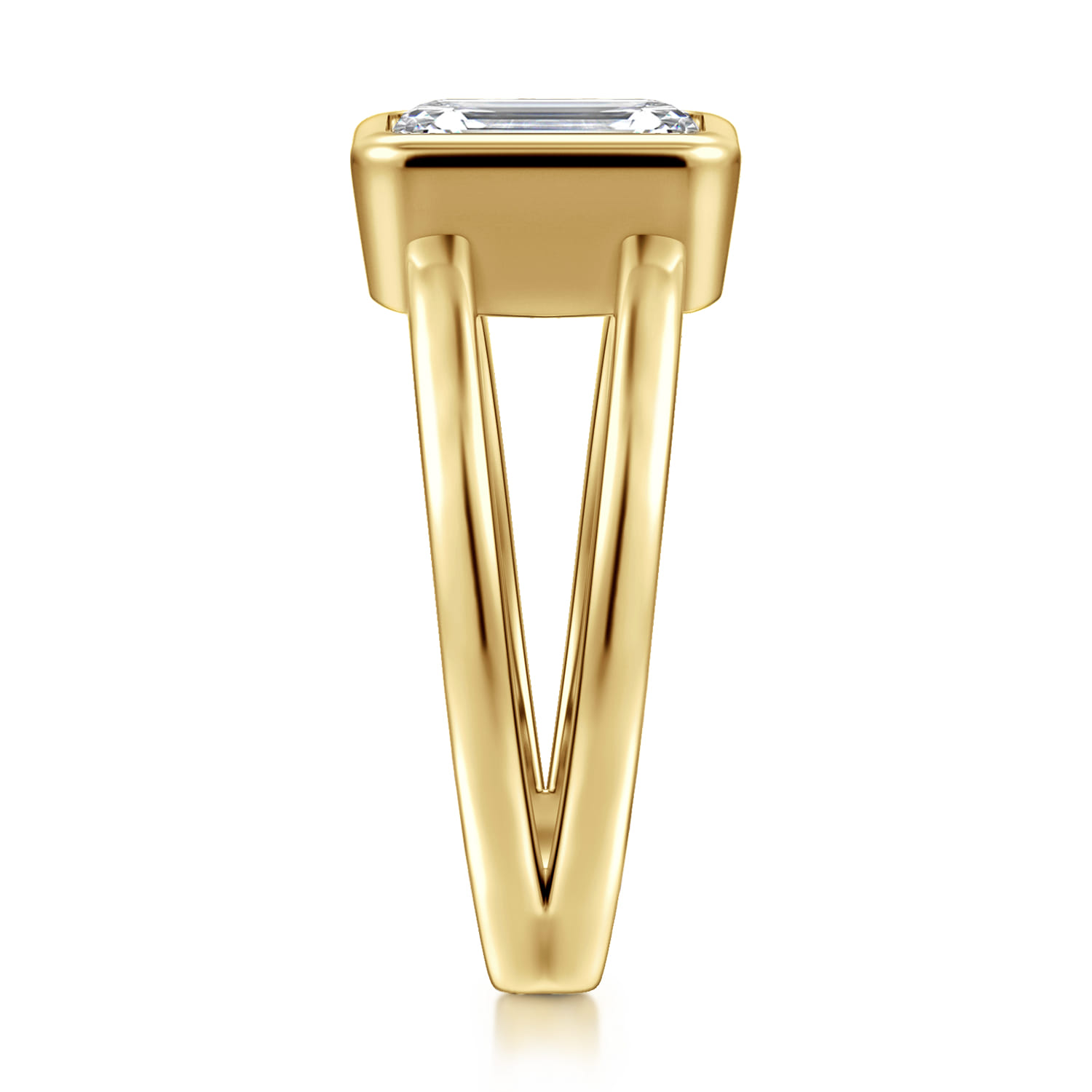 Sami - 14K Yellow Gold Emerald Cut Split Shank Bezel Solitaire Diamond Engagement Ring - Shot 4
