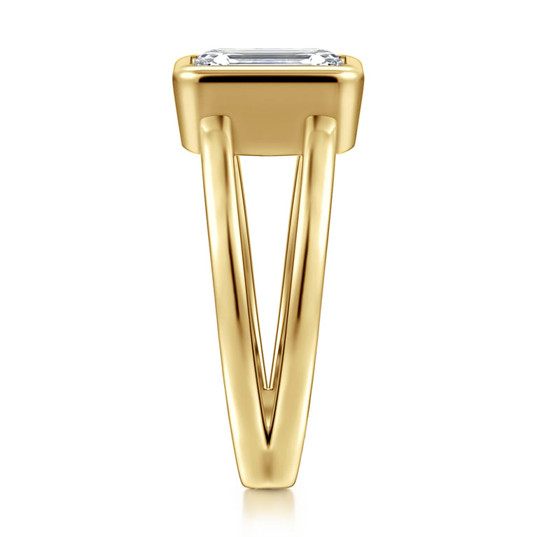 Sami - 14K Yellow Gold Emerald Cut Split Shank Bezel Solitaire Diamond Engagement Ring - Shot 4