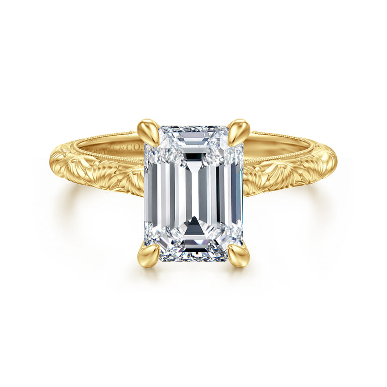 Isolde - 14K Yellow Gold Emerald Cut Solitaire Diamond Engagement Ring - Shot 1