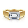 Novara - 14K Yellow Gold Emerald Cut East West Wide Band Solitaire Diamond Engagement Ring