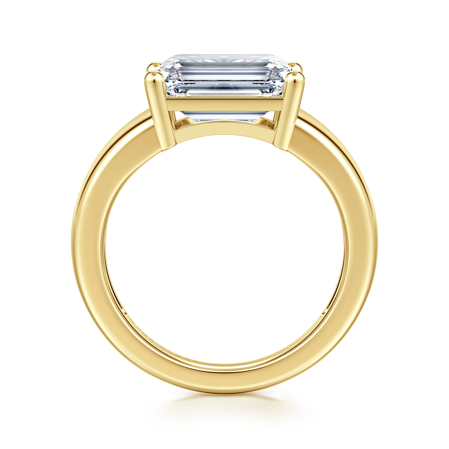 Novara - 14K Yellow Gold Emerald Cut East West Wide Band Solitaire Diamond Engagement Ring - Shot 2