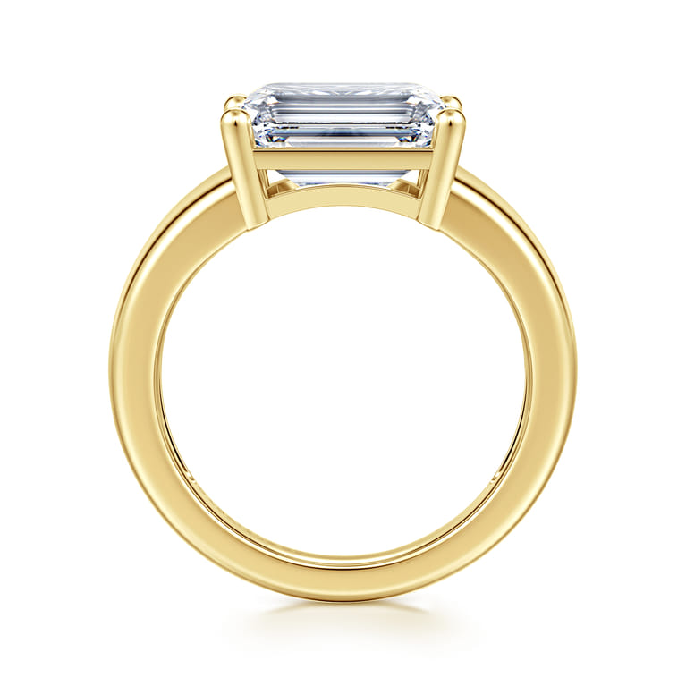 Novara - 14K Yellow Gold Emerald Cut East West Wide Band Solitaire Diamond Engagement Ring - Shot 2