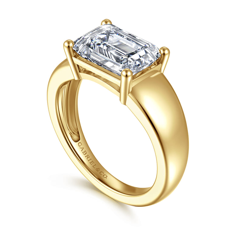Novara - 14K Yellow Gold Emerald Cut East West Wide Band Solitaire Diamond Engagement Ring - Shot 3