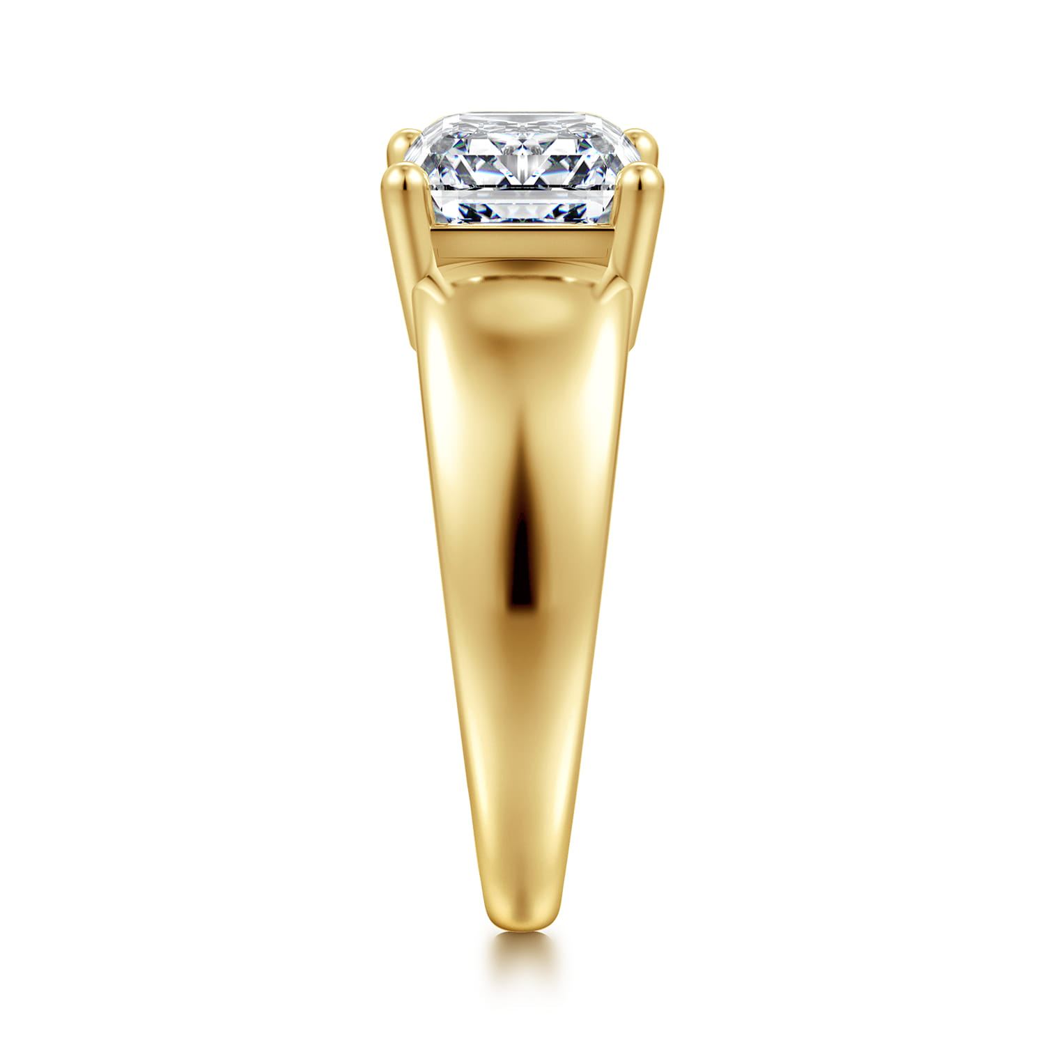 Novara - 14K Yellow Gold Emerald Cut East West Wide Band Solitaire Diamond Engagement Ring - Shot 4