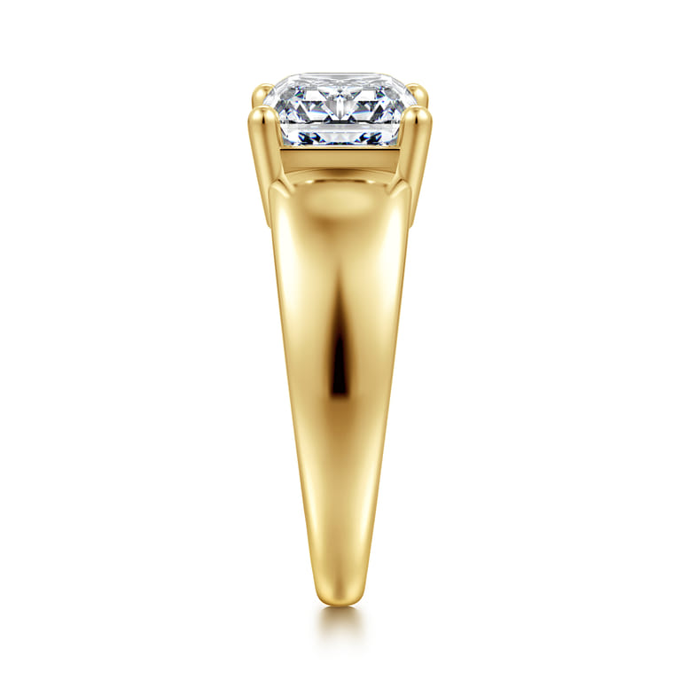 Novara - 14K Yellow Gold Emerald Cut East West Wide Band Solitaire Diamond Engagement Ring - Shot 4