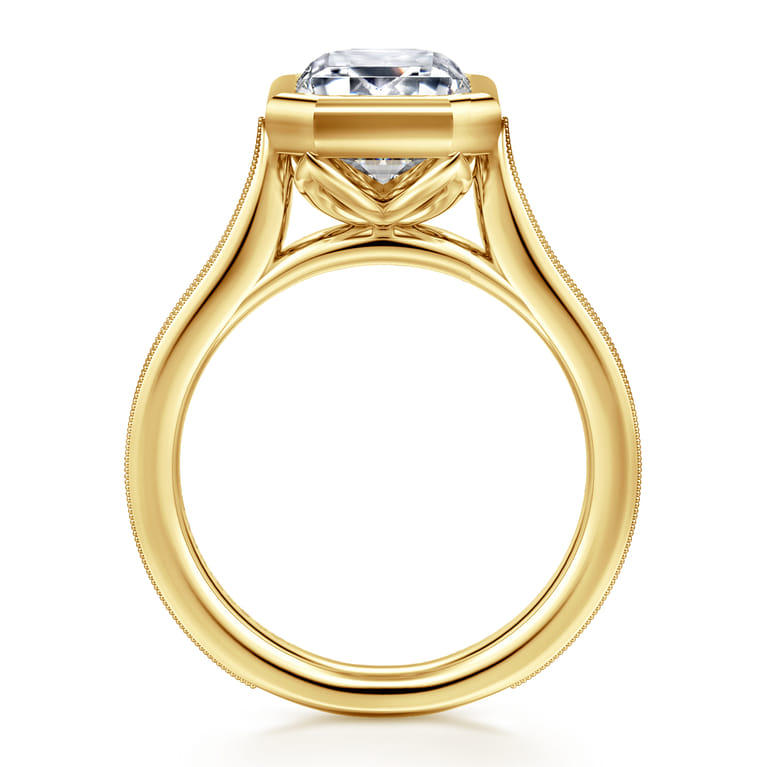 Barbados - Vintage Inspired 14K Yellow Gold Emerald Cut Solitaire Diamond Engagement Ring - Shot 2