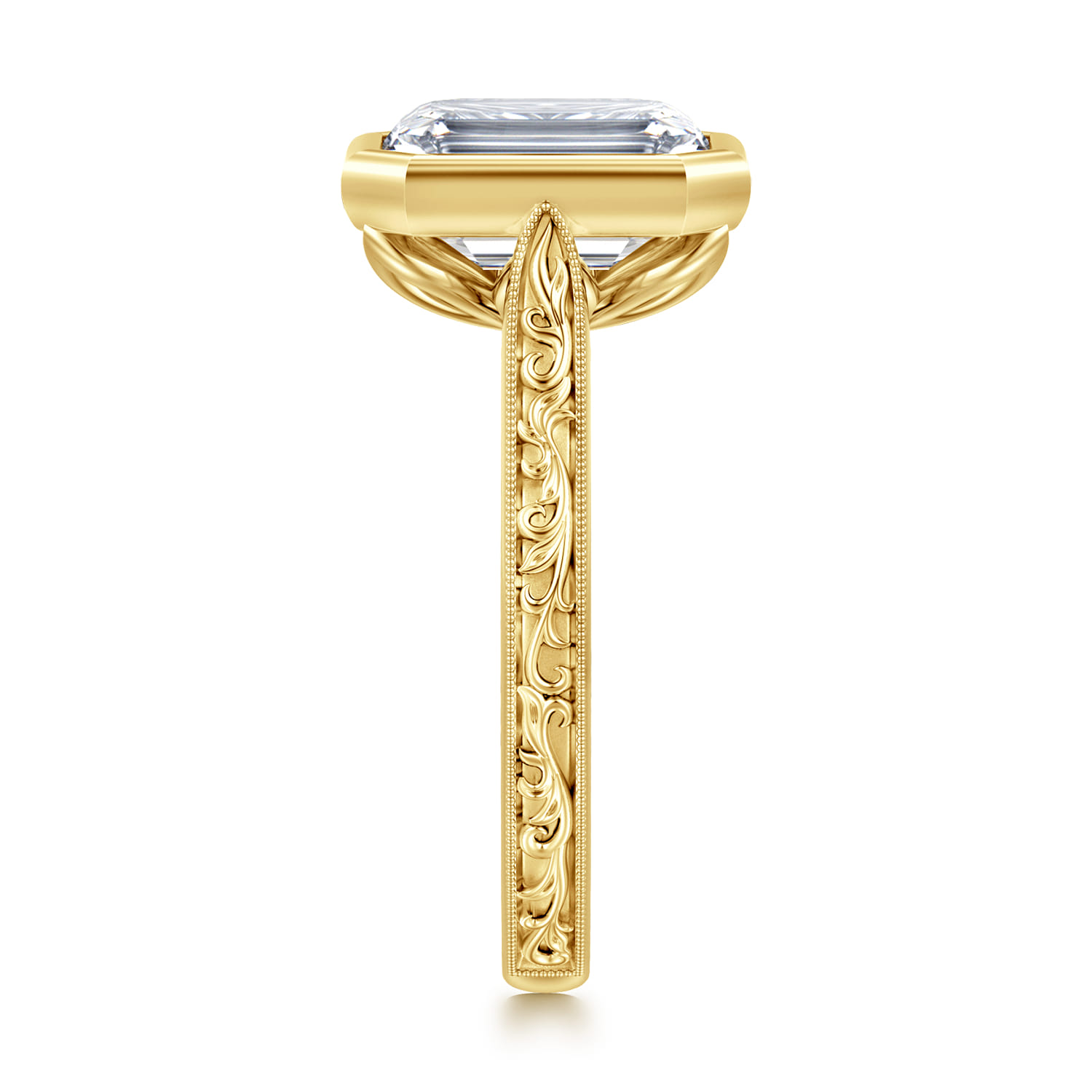 Barbados - Vintage Inspired 14K Yellow Gold Emerald Cut Solitaire Diamond Engagement Ring - Shot 4