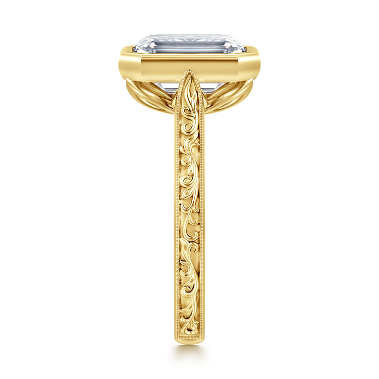 Barbados - Vintage Inspired 14K Yellow Gold Emerald Cut Solitaire Diamond Engagement Ring - Shot 4