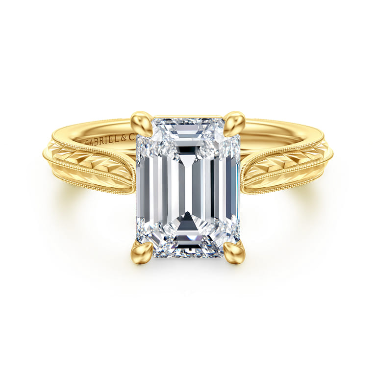 Gaze - Vintage Inspired 14K Yellow Gold Emerald Cut Solitaire Diamond Engagement Ring - Shot 1