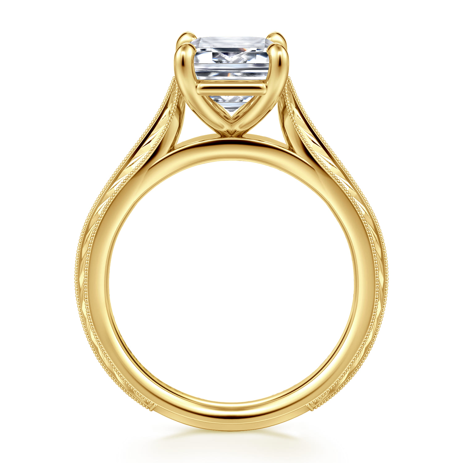 Gaze - Vintage Inspired 14K Yellow Gold Emerald Cut Solitaire Diamond Engagement Ring - Shot 2