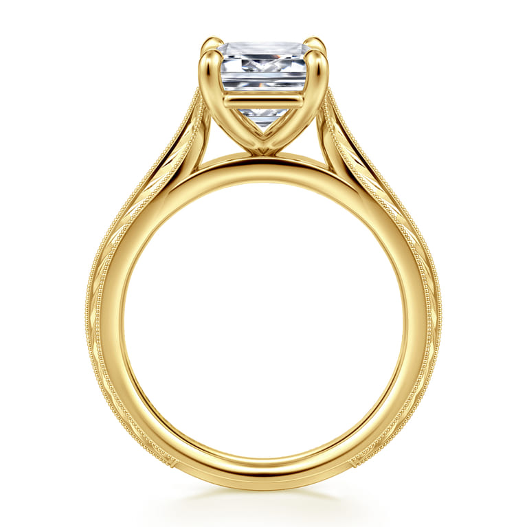 Gaze - Vintage Inspired 14K Yellow Gold Emerald Cut Solitaire Diamond Engagement Ring - Shot 2