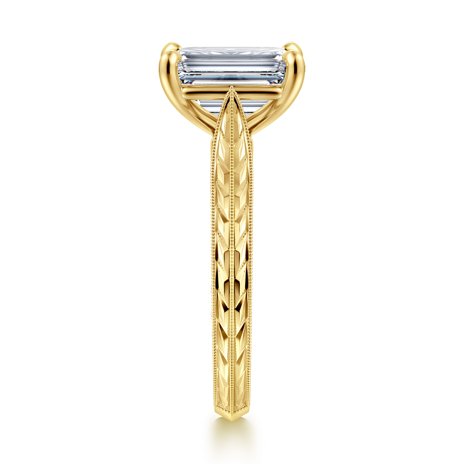 Gaze - Vintage Inspired 14K Yellow Gold Emerald Cut Solitaire Diamond Engagement Ring - Shot 4