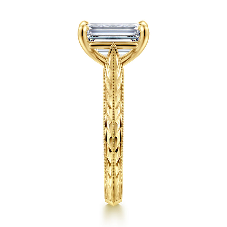 Gaze - Vintage Inspired 14K Yellow Gold Emerald Cut Solitaire Diamond Engagement Ring - Shot 4