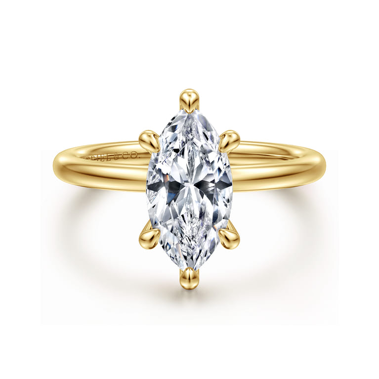 Cari - 14K Yellow Gold Marquise Shape Diamond Engagement Ring - 0.06 ct - Shot 1