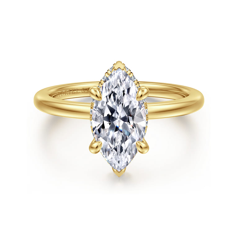 Rainah - 14K Yellow Gold Marquise Shape Diamond Engagement Ring - 0.12 ct - Shot 1