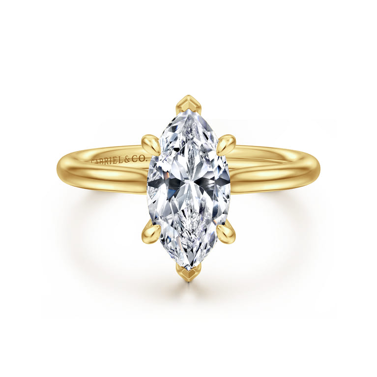 Badia - 14K Yellow Gold Marquise Shape Solitaire Diamond Engagement Ring - 0.06 ct - Shot 1
