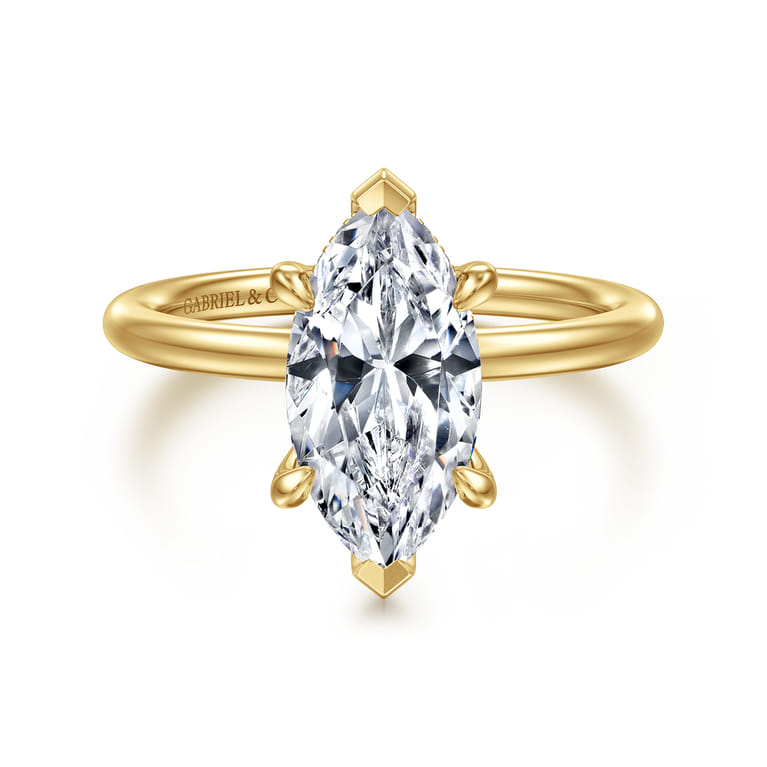 Anuk - 14K Yellow Gold Marquise Shape Diamond Engagement Ring - 0.06 ct - Shot 1