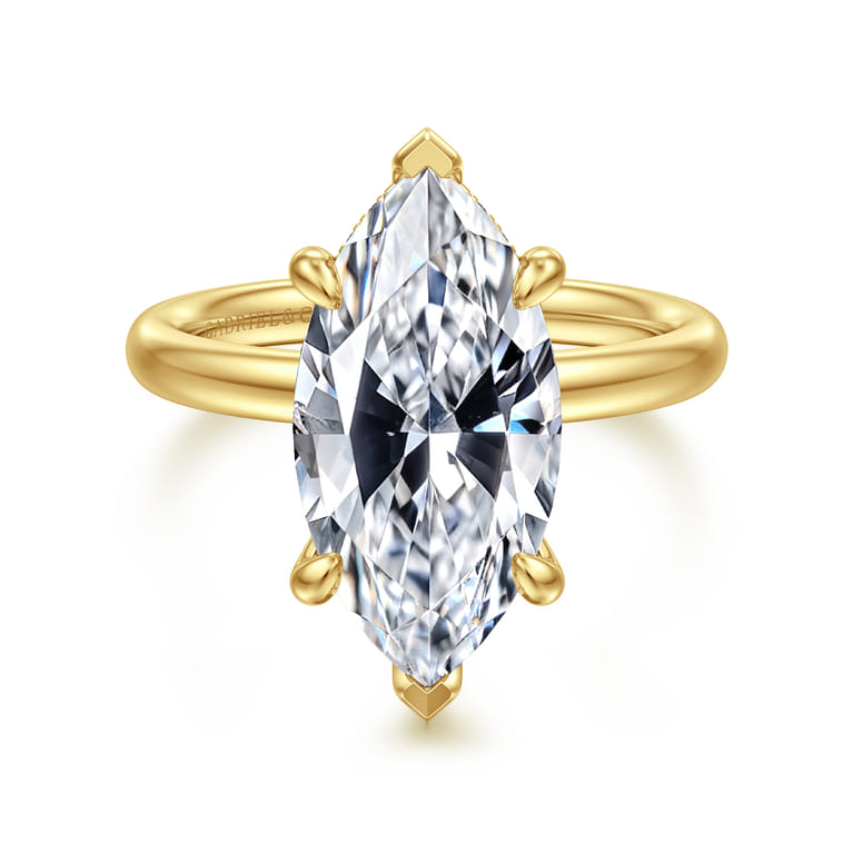 Peace - 14K Yellow Gold Marquise Shape Diamond Engagement Ring - 0.1 ct - Shot 1