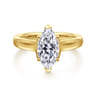 Villa - 14K Yellow Gold Half Bezel Marquise Shape Diamond Engagement Ring - 0.1 ct