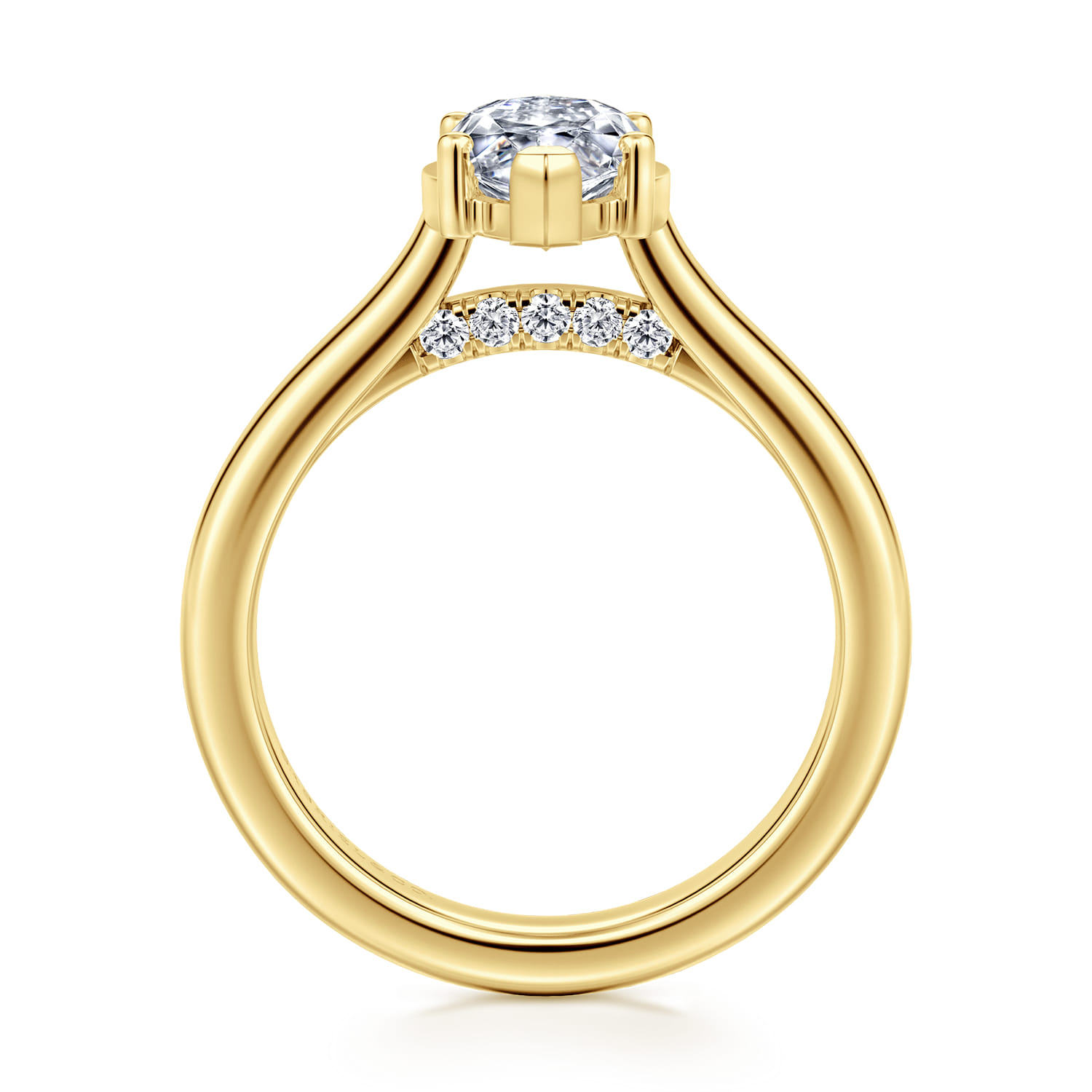 Villa - 14K Yellow Gold Half Bezel Marquise Shape Diamond Engagement Ring - 0.1 ct - Shot 2