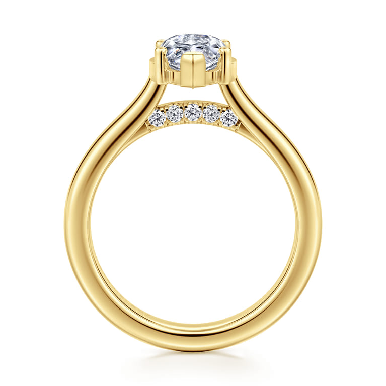 Villa - 14K Yellow Gold Half Bezel Marquise Shape Diamond Engagement Ring - 0.1 ct - Shot 2