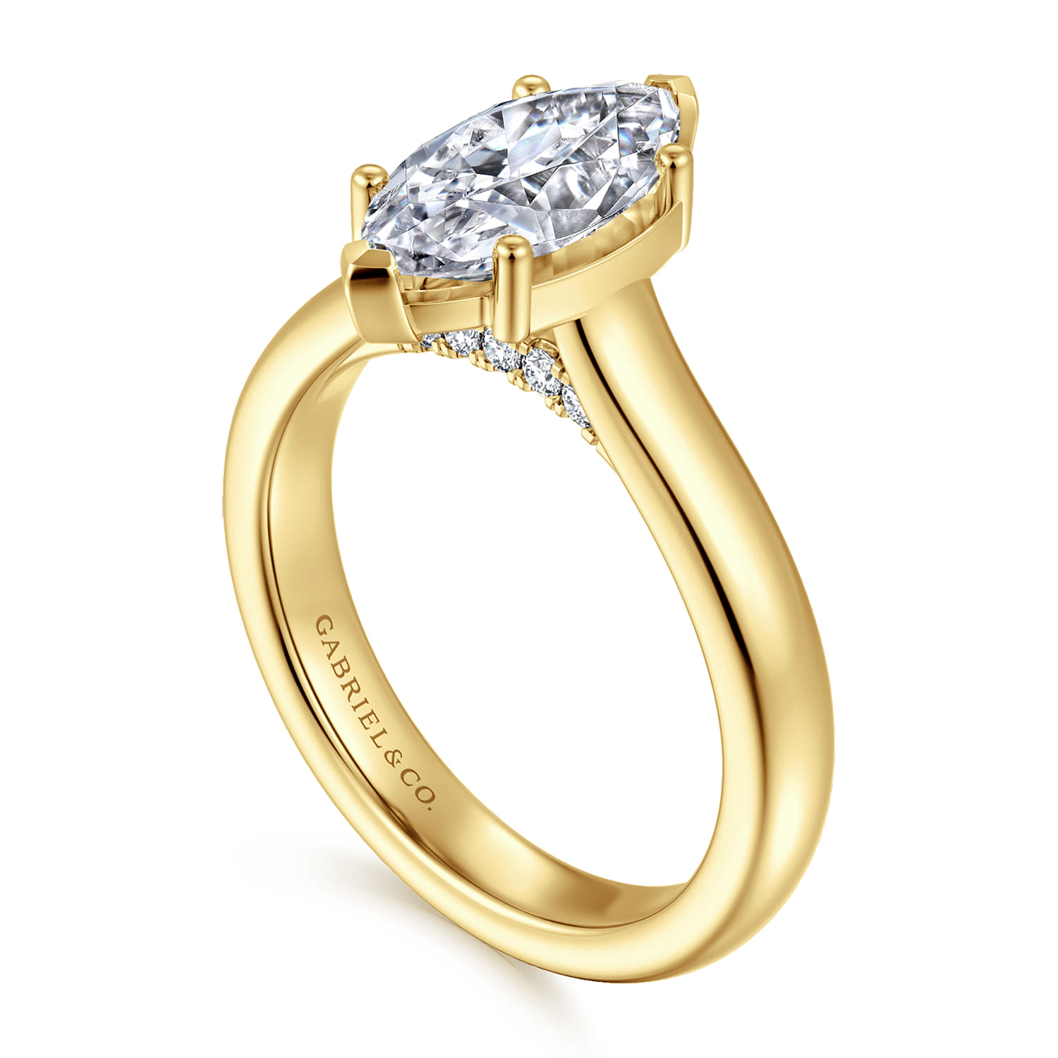 Villa - 14K Yellow Gold Half Bezel Marquise Shape Diamond Engagement Ring - 0.1 ct - Shot 3