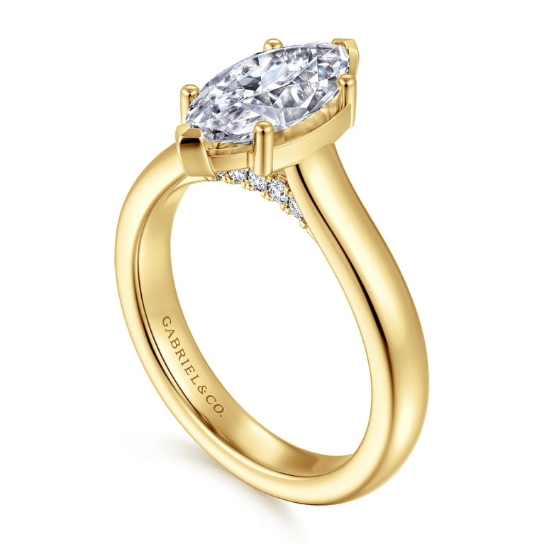 Villa - 14K Yellow Gold Half Bezel Marquise Shape Diamond Engagement Ring - 0.1 ct - Shot 3