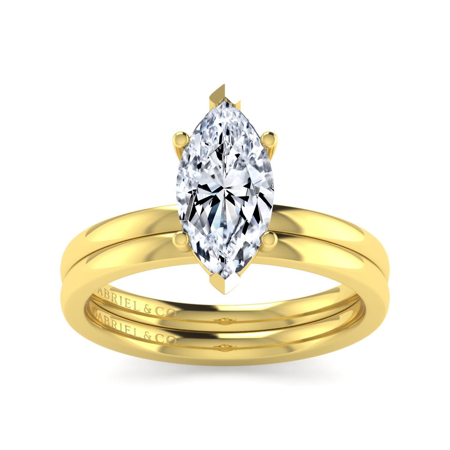 Paula - 14K Yellow Gold Marquise Shape Diamond Engagement Ring - Shot 4