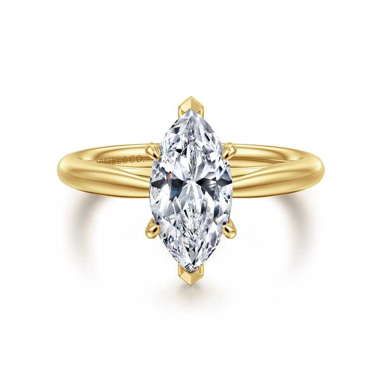 Bambi - 14K Yellow Gold 6 Prong Marquise Shape Diamond Engagement Ring - Shot 1