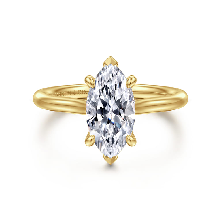 Bena - 14K Yellow Gold Marquise Shape Solitaire Diamond Engagement Ring - Shot 1