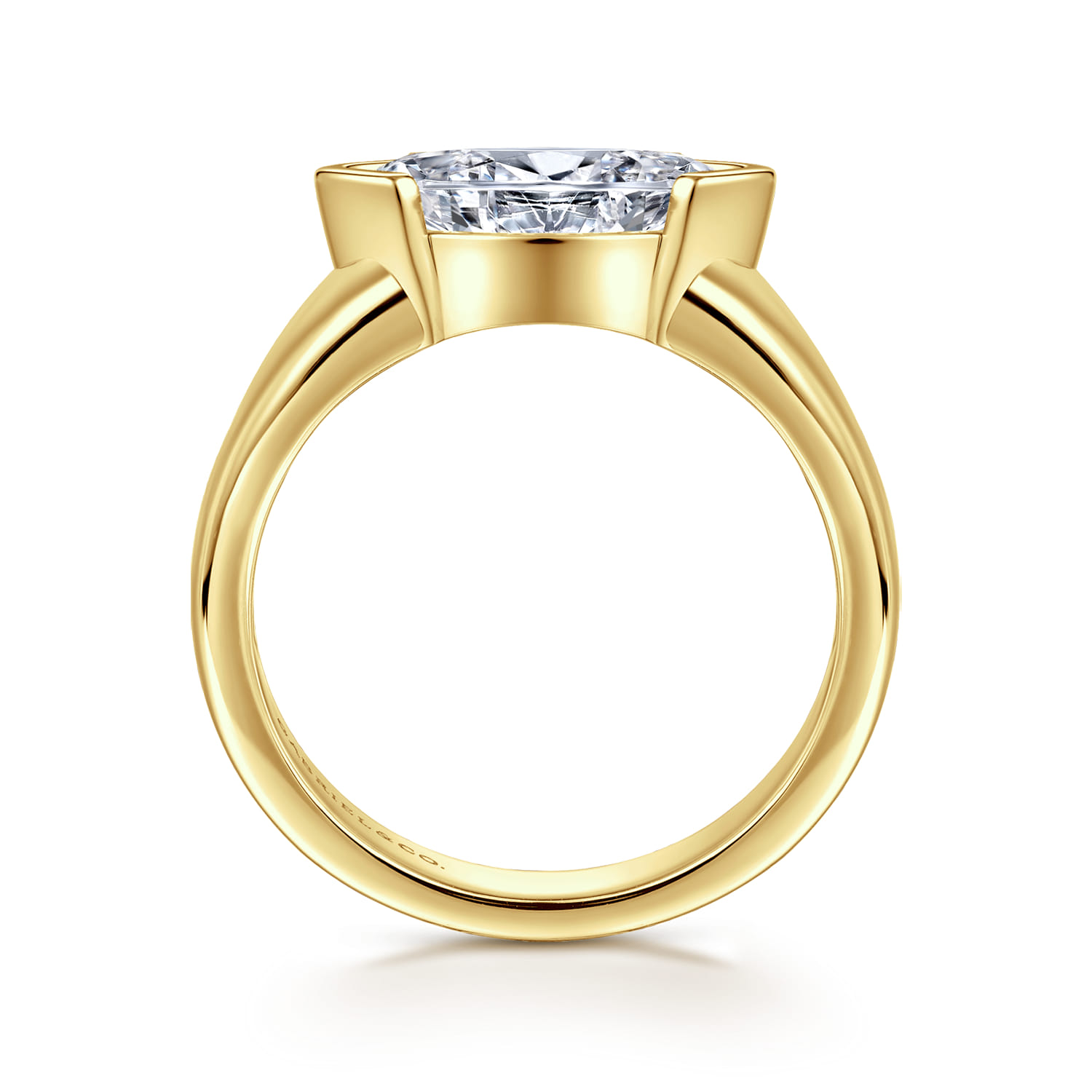 Bara - 14K Yellow Gold Half Bezel East West Marquise Shape Diamond Engagement Ring - Shot 2