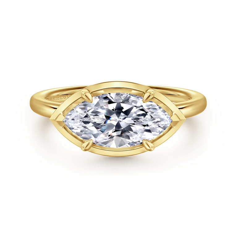 Linen - 14K Yellow Gold Marquise Shape Diamond Engagement Ring - Shot 1