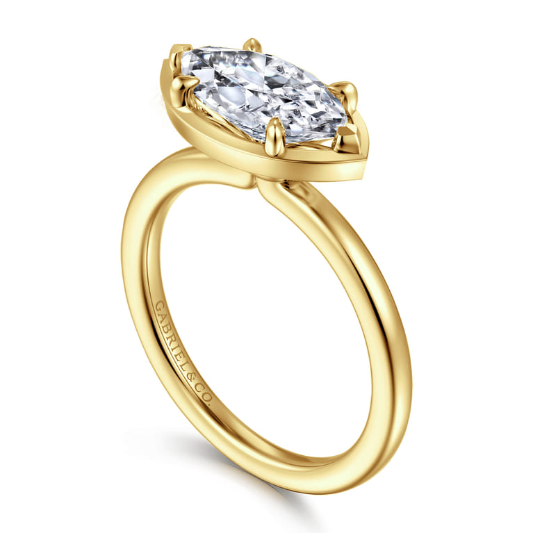 Linen - 14K Yellow Gold Marquise Shape Diamond Engagement Ring - Shot 3