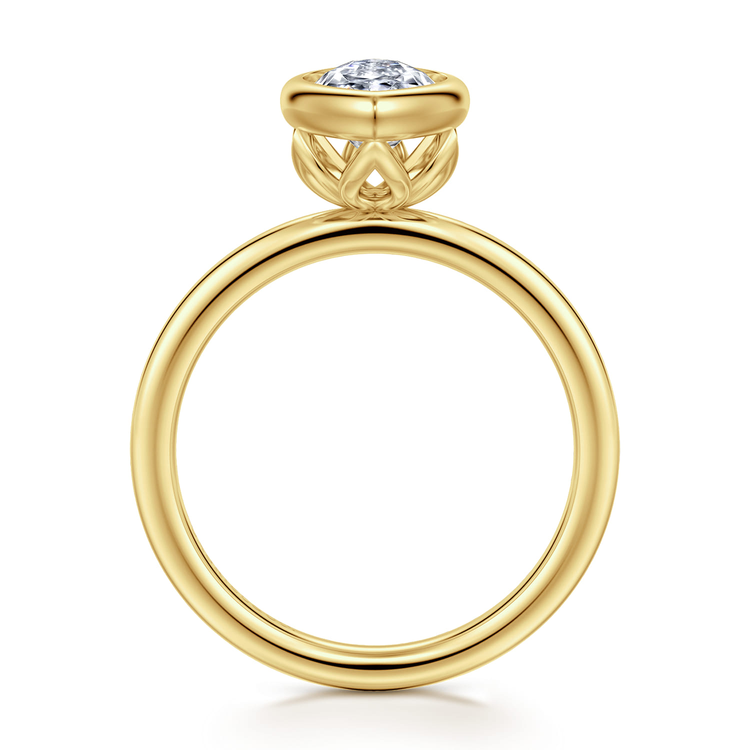 Linny - 14K Yellow Gold Marquise Shape Bezel Set Diamond Engagement Ring - Shot 2