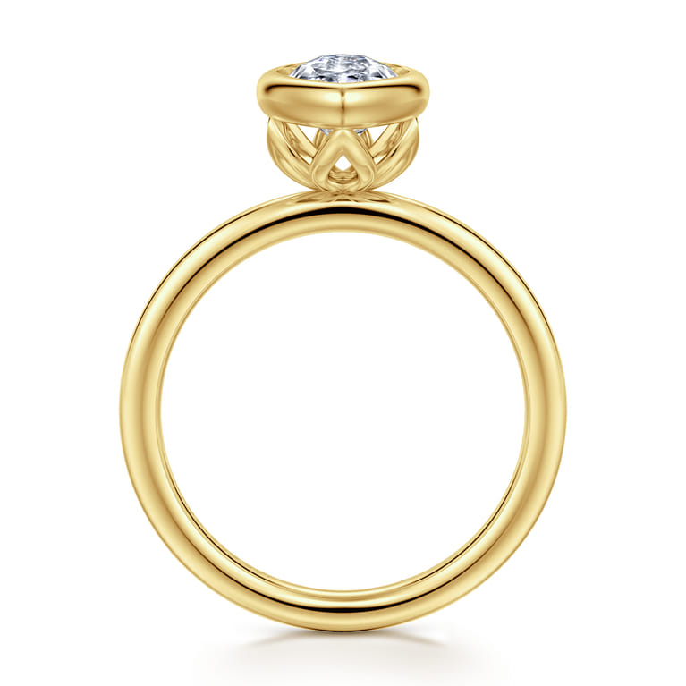 Linny - 14K Yellow Gold Marquise Shape Bezel Set Diamond Engagement Ring - Shot 2