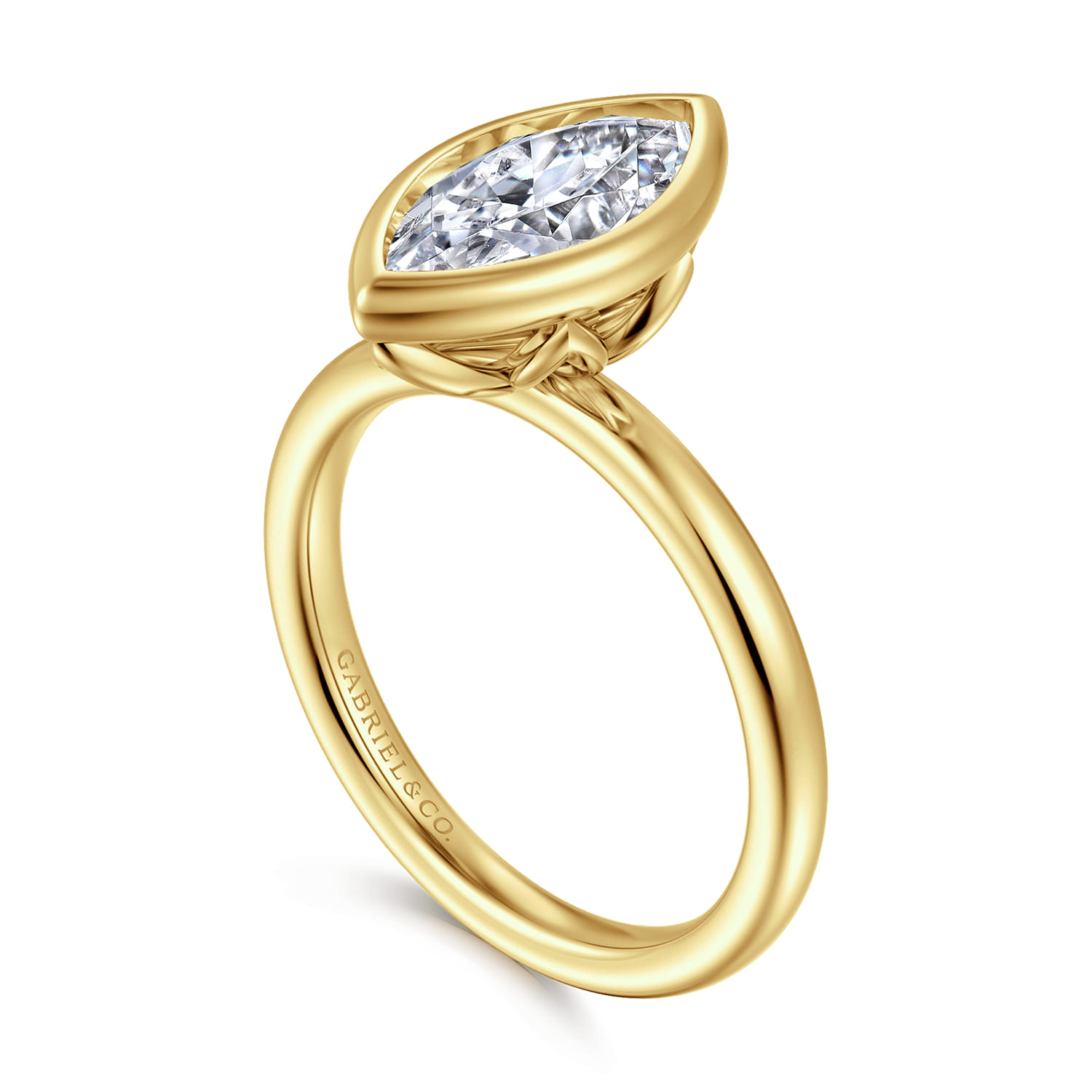 Linny - 14K Yellow Gold Marquise Shape Bezel Set Diamond Engagement Ring - Shot 3