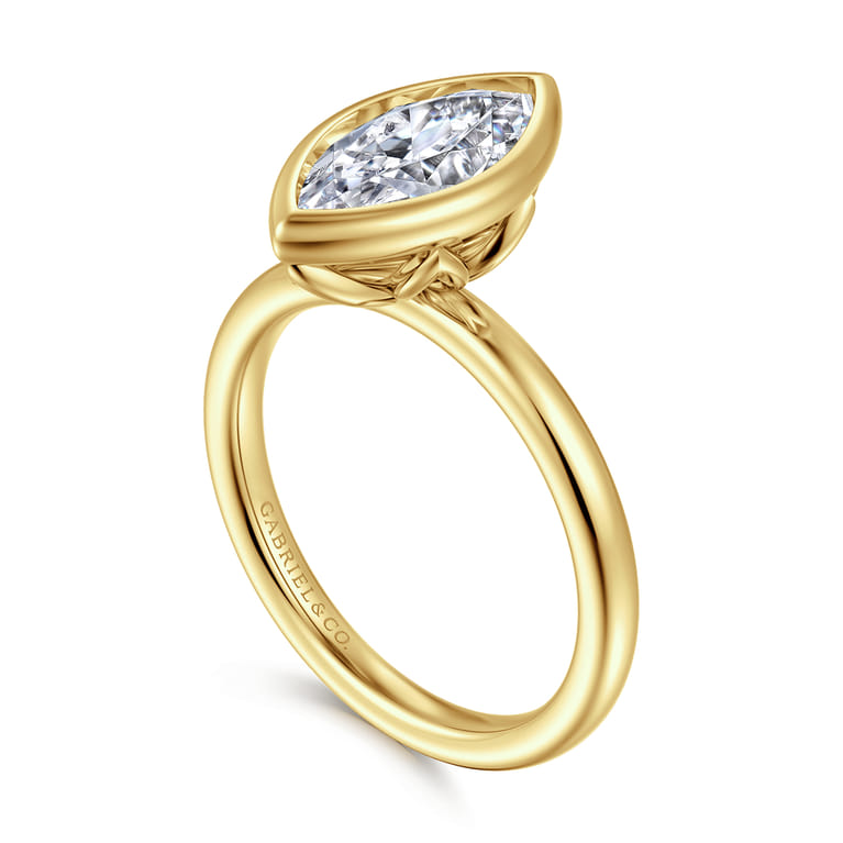 Linny - 14K Yellow Gold Marquise Shape Bezel Set Diamond Engagement Ring - Shot 3