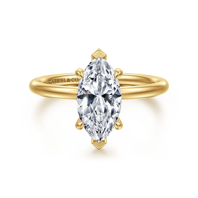 Tiana - 14K Yellow Gold Marquise Shape Solitaire Diamond Engagement Ring - Shot 1