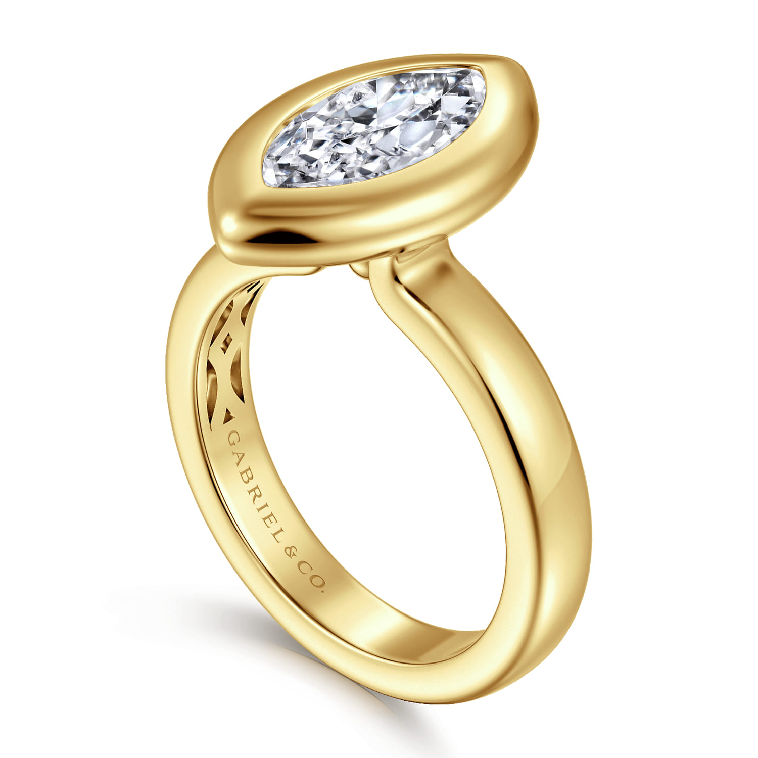 Pauline - 14K Yellow Gold Bezel Set Marquise Shape Diamond Engagement Ring - Shot 3