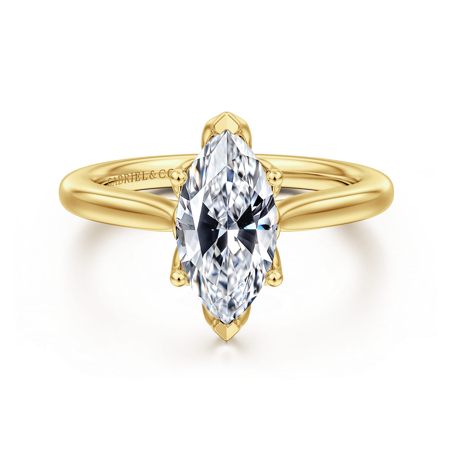 Nola - 14K Yellow Gold Marquise Shape Lotus Diamond Engagement Ring - Shot 1