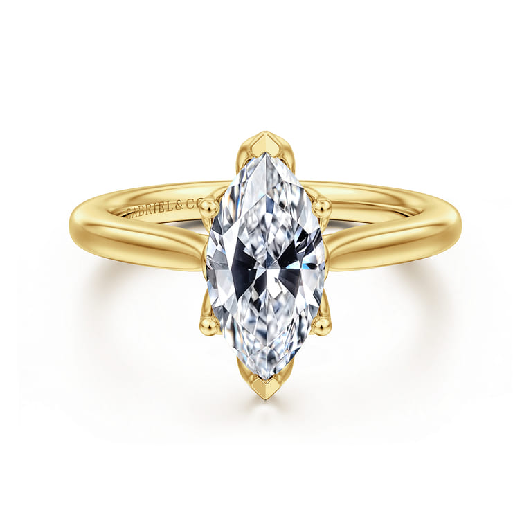 Nola - 14K Yellow Gold Marquise Shape Lotus Diamond Engagement Ring - Shot 1