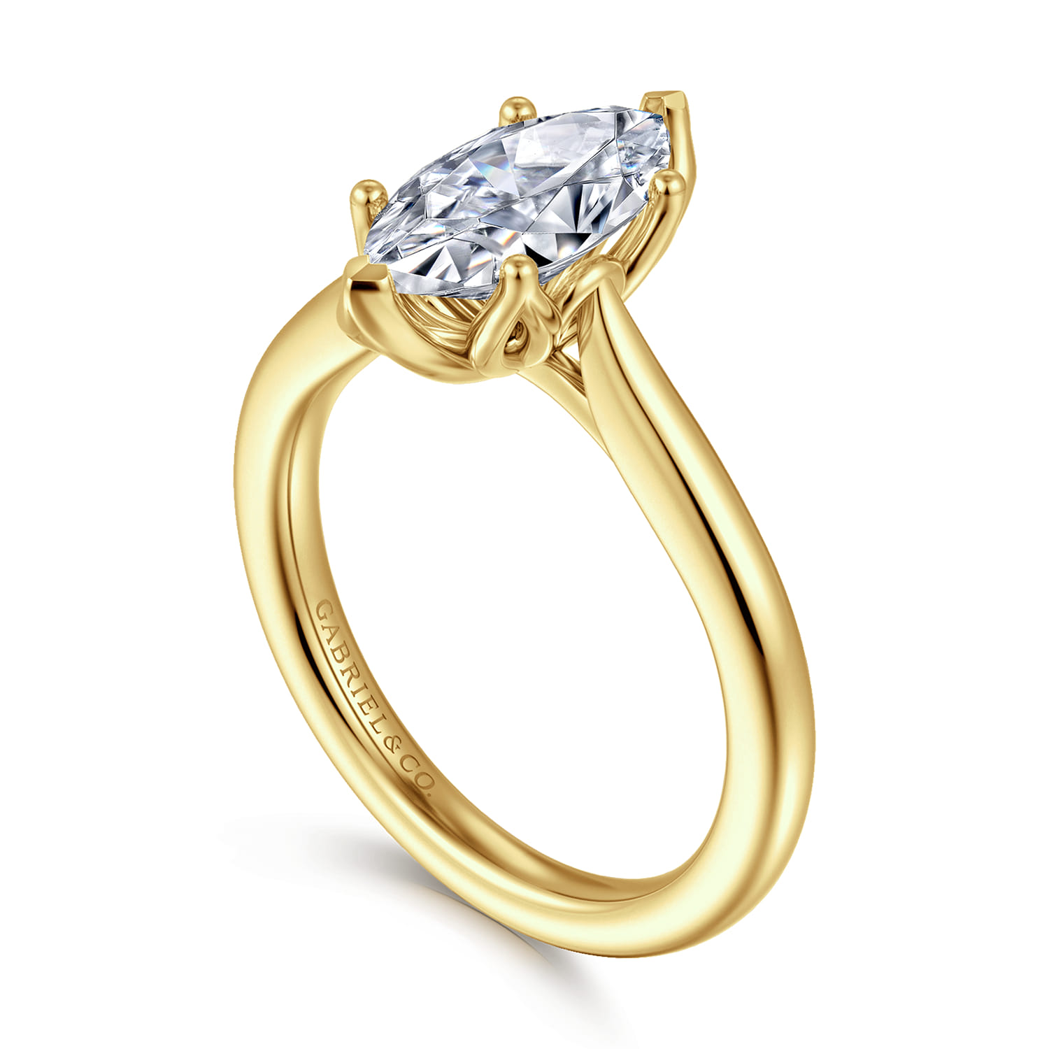Nola - 14K Yellow Gold Marquise Shape Lotus Diamond Engagement Ring - Shot 3